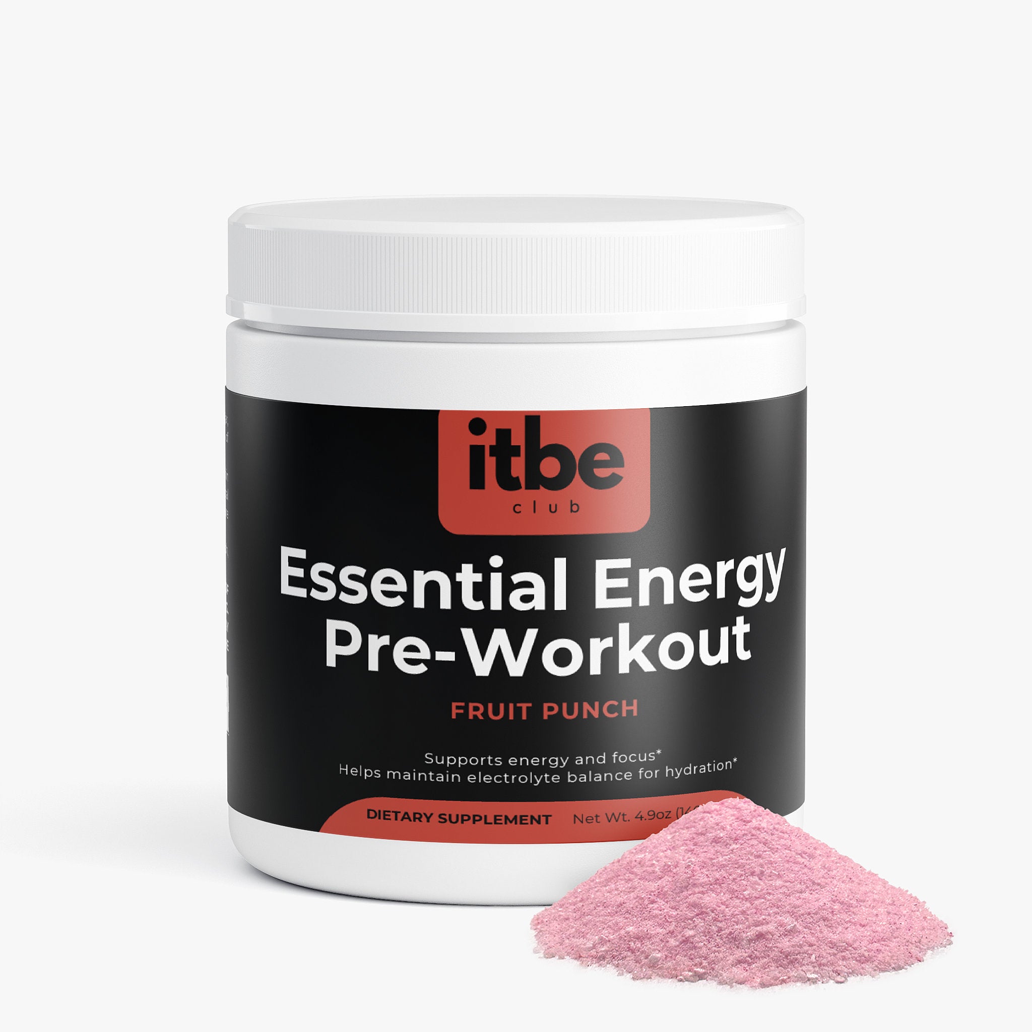 Essential Energy Pre-Workout — Fruit Punch | Caffeine + L-Theanine, Electrolytes, B-Vitamins (140 g)