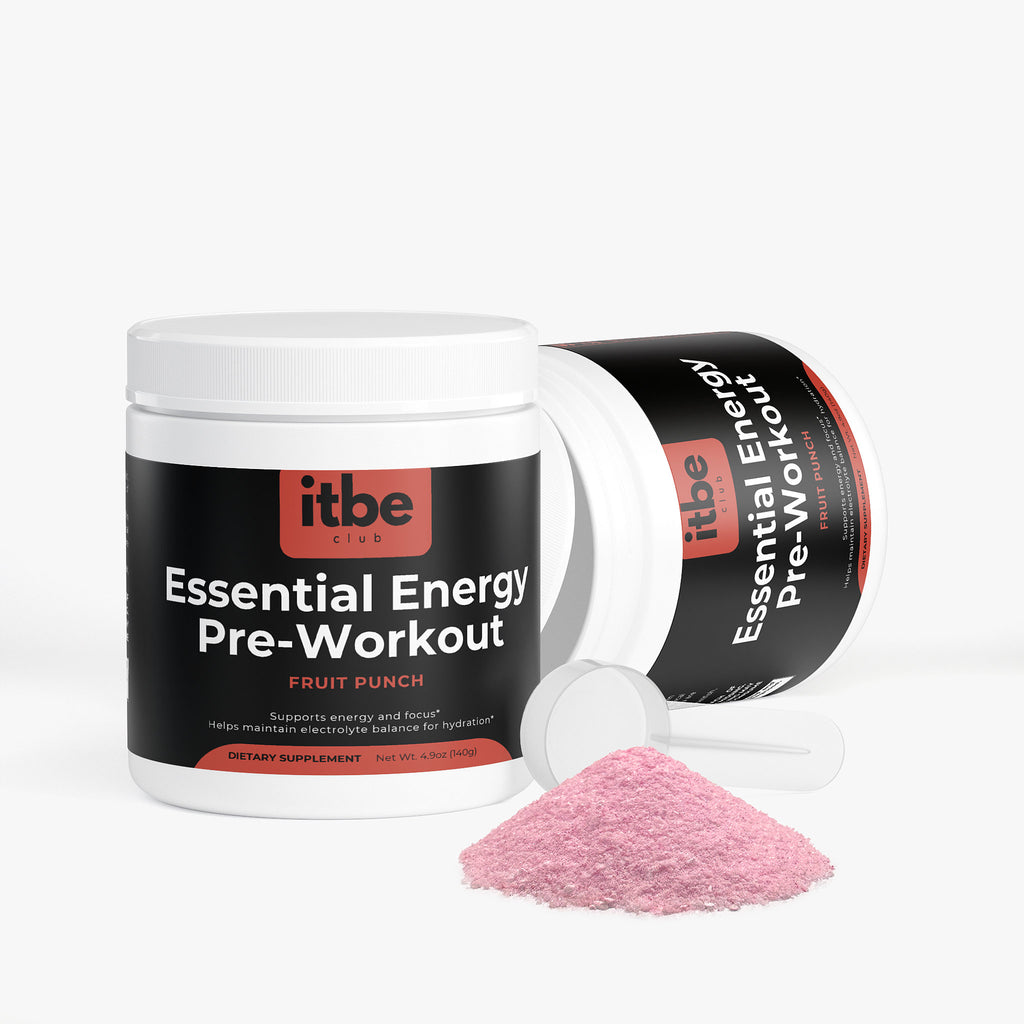 Essential Energy Pre-Workout — Fruit Punch | Caffeine + L-Theanine, Electrolytes, B-Vitamins (140 g)