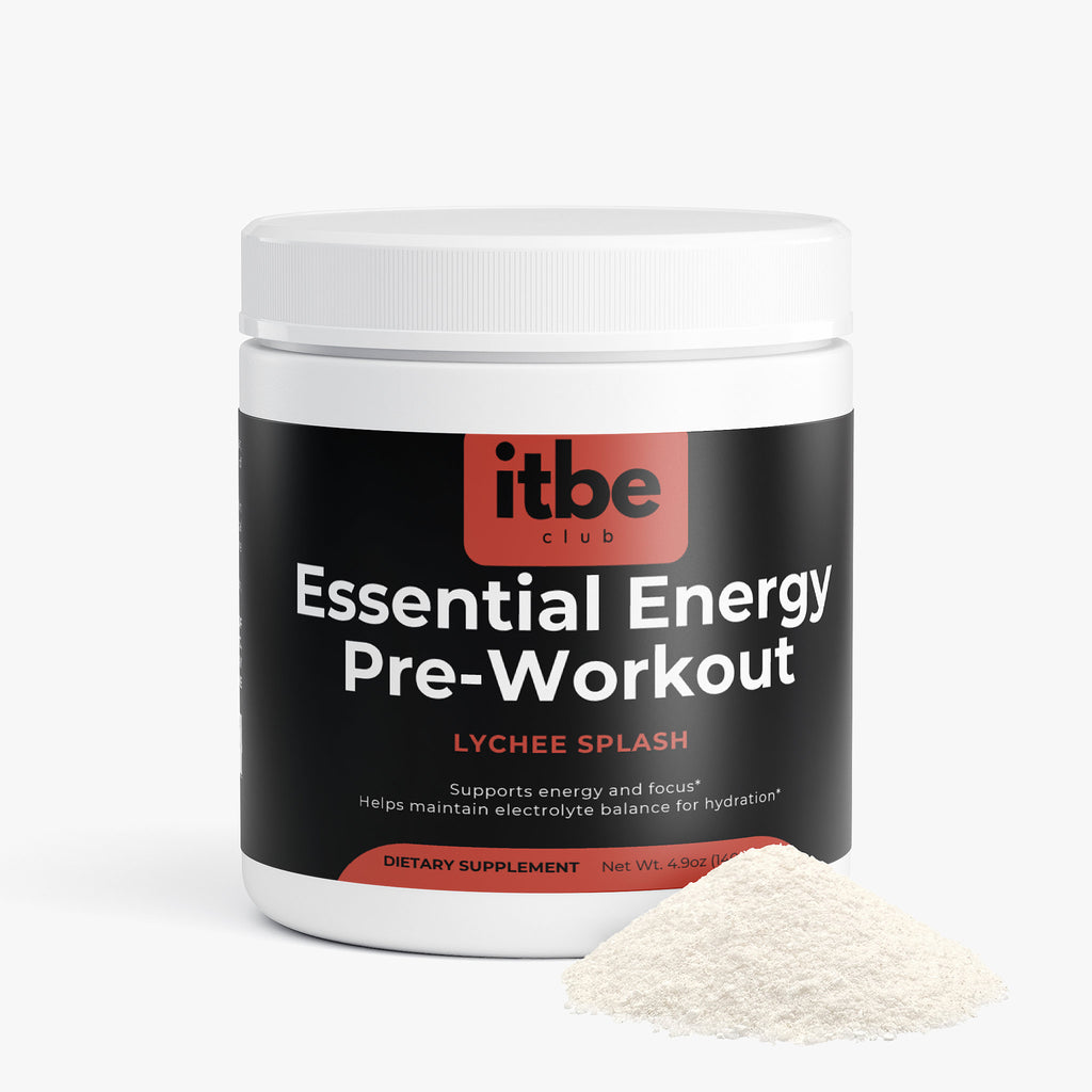 Essential Energy Pre-Workout — Lychee Splash | Sugar-Free Clean Energy with Caffeine, L-Theanine, Electrolytes & B-Vitamins (140 g)