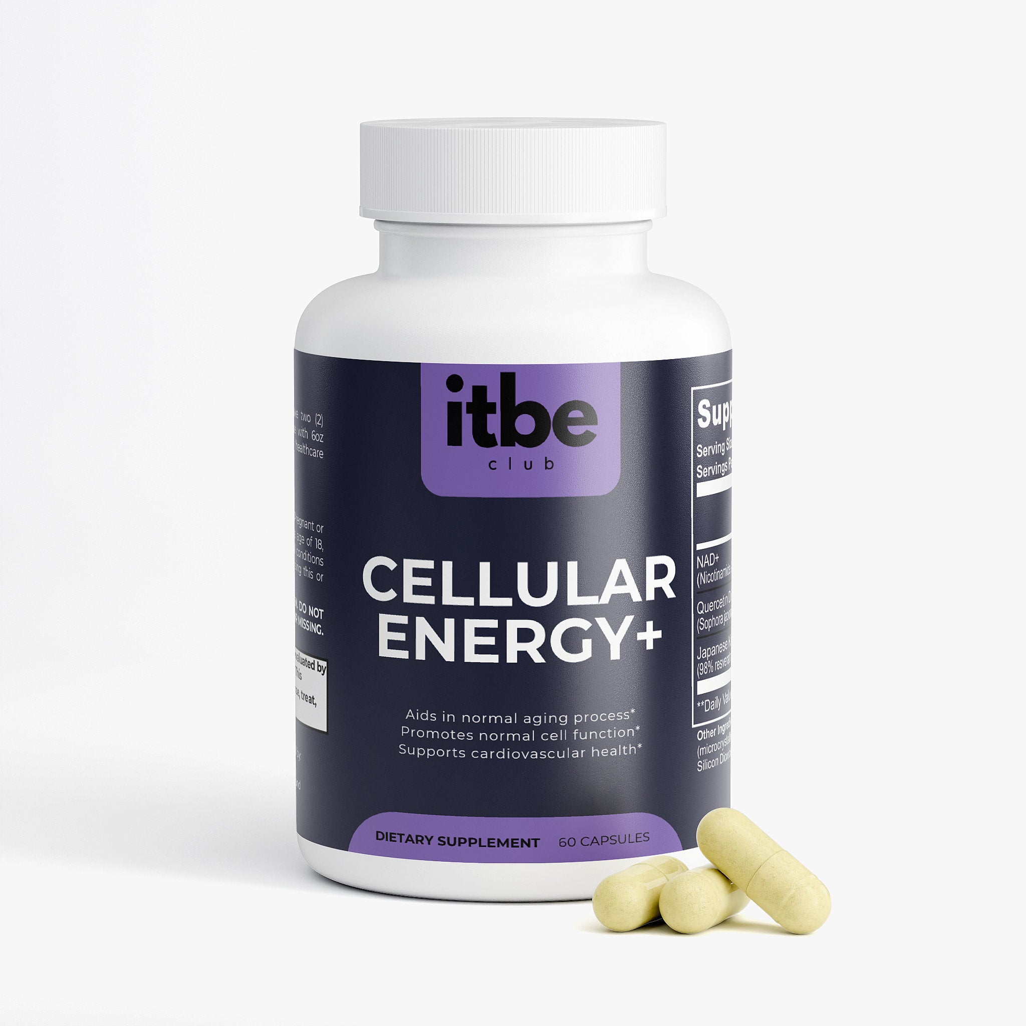 Cellular Energy+ — NAD+ 500 mg with Quercetin & Resveratrol | Daily Cellular & Metabolic Support (60 caps)