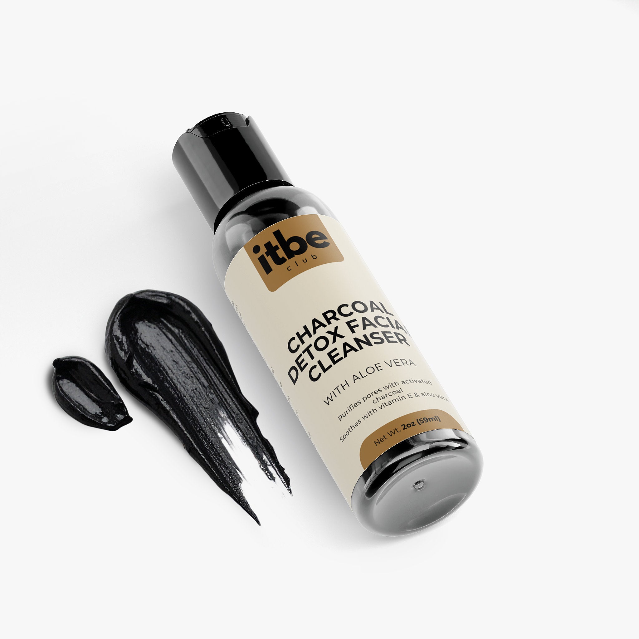 Paraben-Free Charcoal Facial Cleanser — Aloe & Tea Tree | Daily Refreshing, Non-Drying Gel Wash (2 oz)