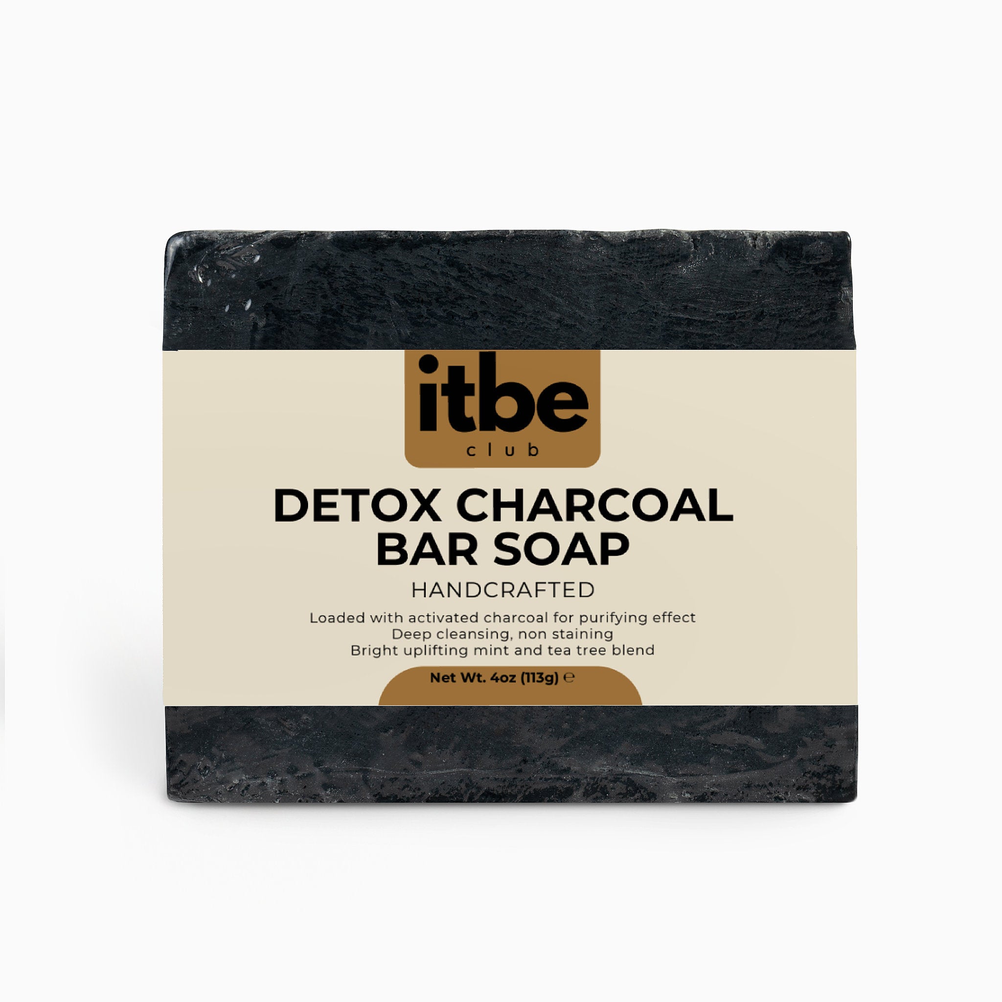Detox Charcoal Bar Soap — Deep Pore Cleanse with Peppermint & Tea Tree | Non-Staining, Face & Body (4 oz)