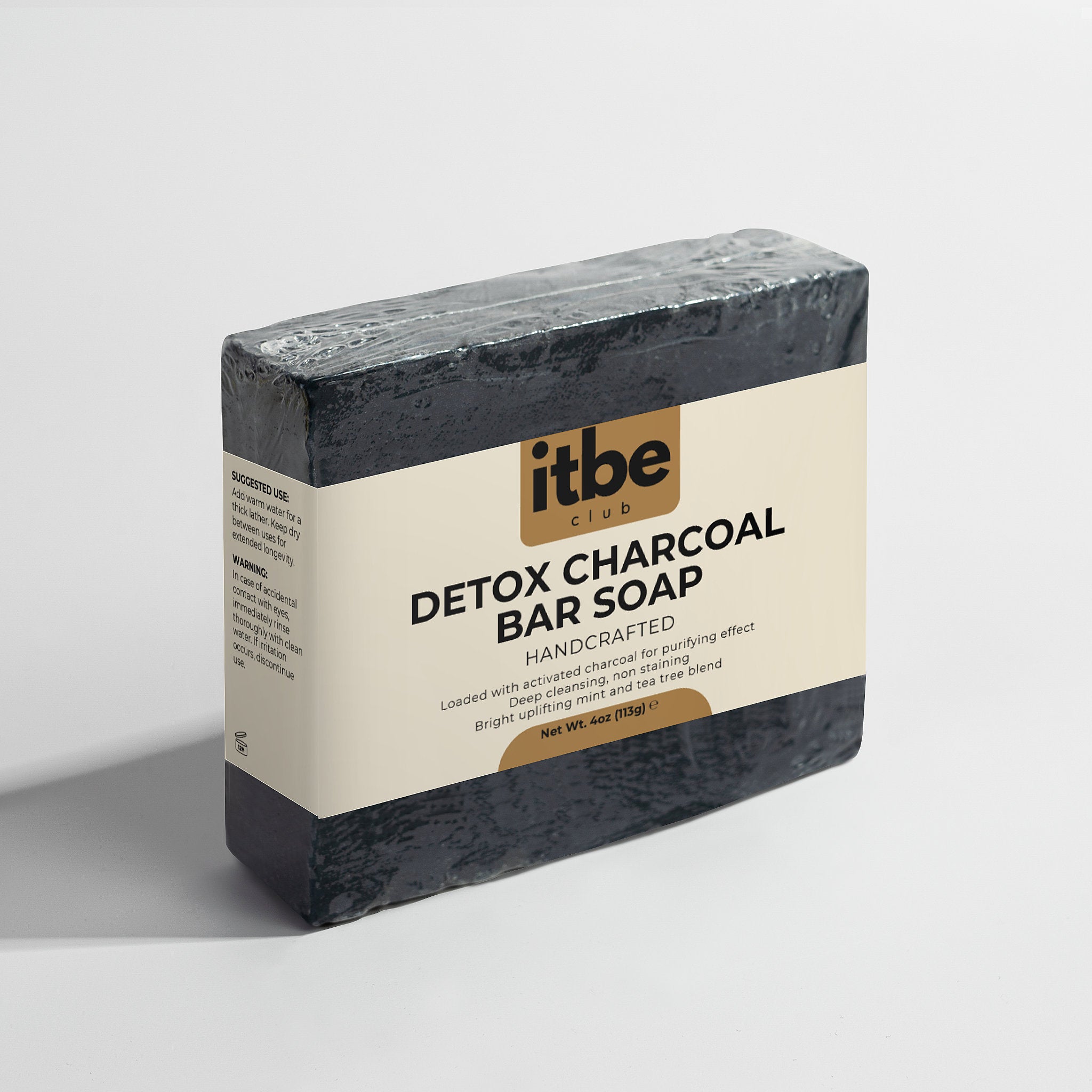 Detox Charcoal Bar Soap — Deep Pore Cleanse with Peppermint & Tea Tree | Non-Staining, Face & Body (4 oz)