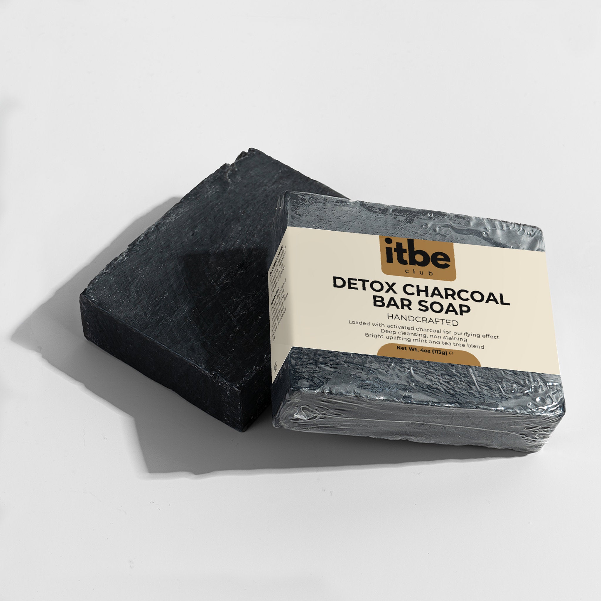 Detox Charcoal Bar Soap — Deep Pore Cleanse with Peppermint & Tea Tree | Non-Staining, Face & Body (4 oz)