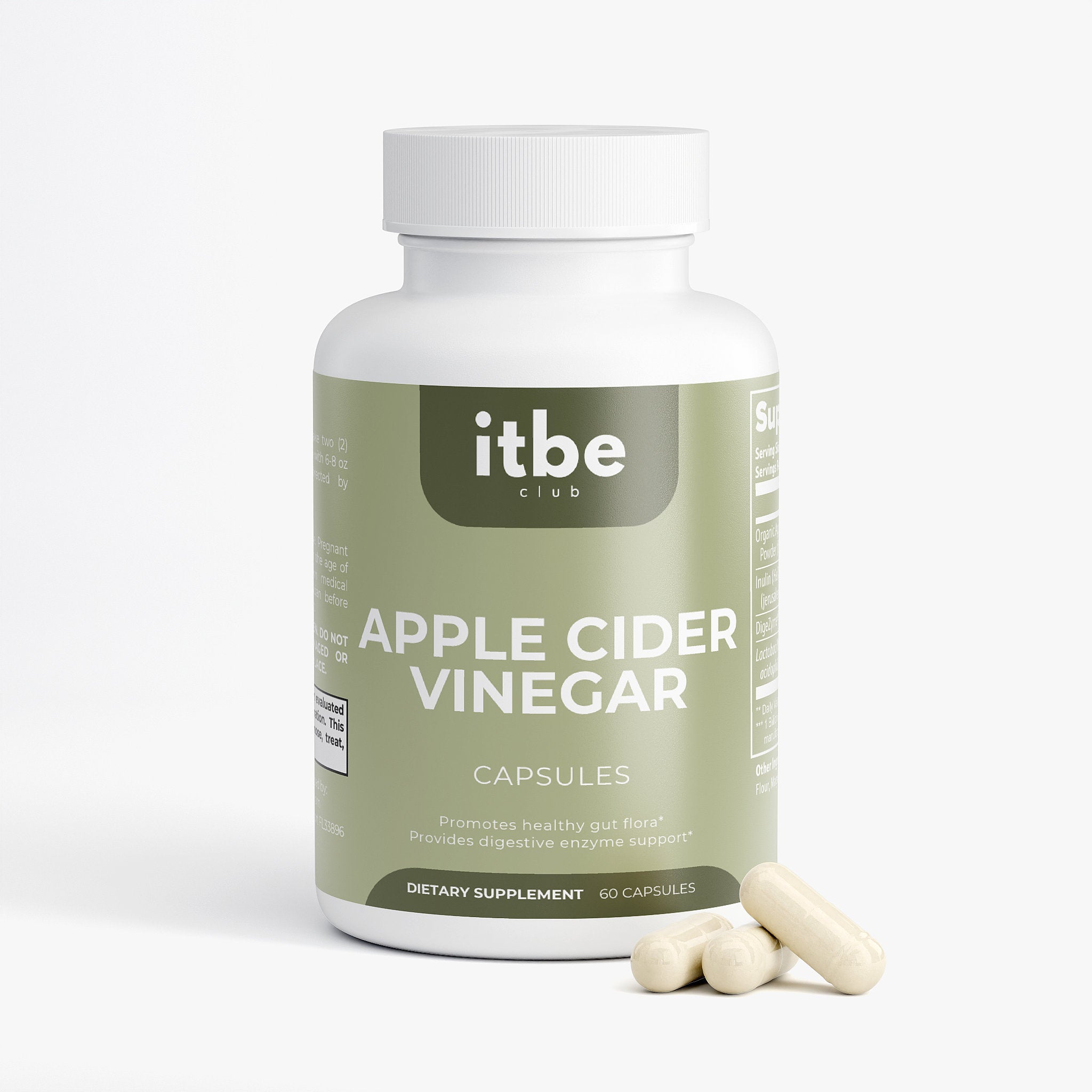 Apple Cider Vinegar Probiotic Capsules — ACV 1000 mg + Inulin Prebiotic, L. acidophilus & Multi-Enzyme Complex (60 Capsules)