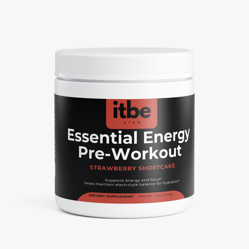 Essential Energy Pre-Workout — Strawberry Shortcake | Sugar-Free Clean Focus with Natural Caffeine, L-Theanine, Electrolytes & B-Vitamins (140 g)