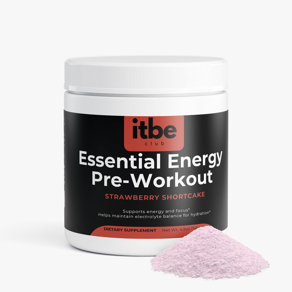 Essential Energy Pre-Workout — Strawberry Shortcake | Sugar-Free Clean Focus with Natural Caffeine, L-Theanine, Electrolytes & B-Vitamins (140 g)