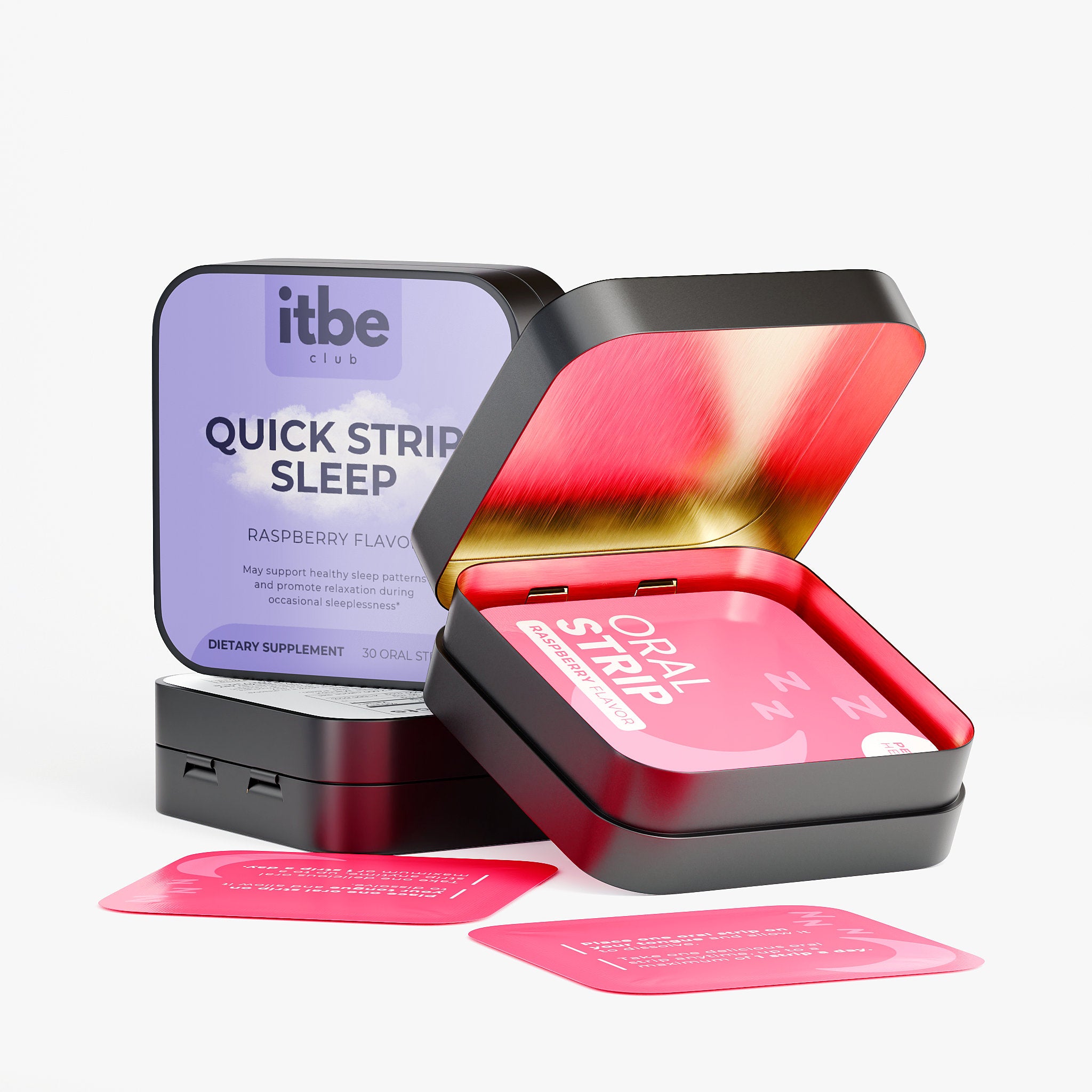 Quick Strip Sleep — Fast-Dissolving Raspberry Sleep Strips with Valerian, Lavender, Chamomile, Hibiscus & Melatonin (30 Strips)