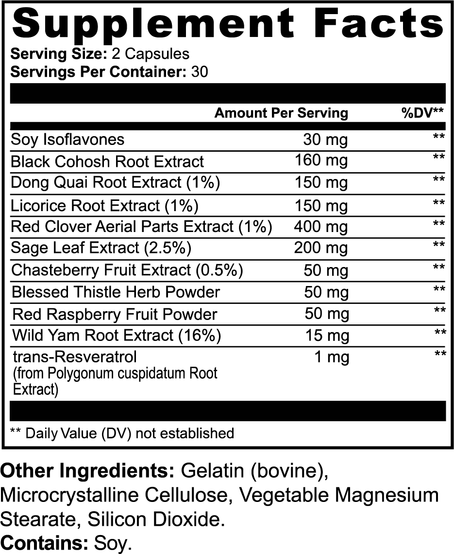 Women’s Vitality Formula — Hormonal Balance & Menopausal Support | Dong Quai, Black Cohosh, Red Clover & Soy Isoflavones (60 Capsules)