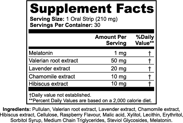 Quick Strip Sleep — Fast-Dissolving Raspberry Sleep Strips with Valerian, Lavender, Chamomile, Hibiscus & Melatonin (30 Strips)