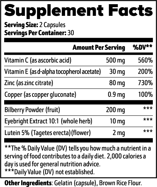 Eye Care+ Vision Support — Lutein, Bilberry, Eyebright & Antioxidants (60 caps)