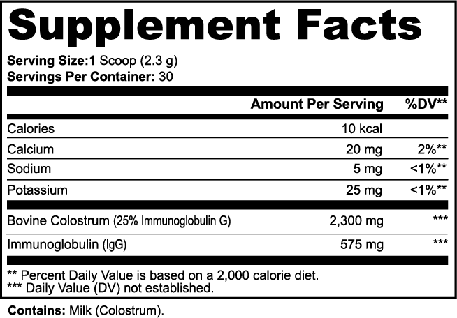 Colostrum Powder — 2,300 mg Bovine Colostrum (25% IgG) | Immune & Gut Support + Post-Workout Recovery (69 g)