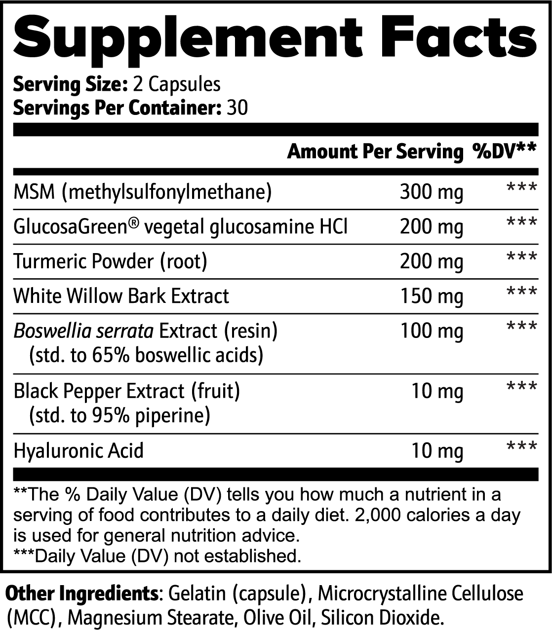 Joint Support — MSM, GlucosaGreen® Glucosamine HCl, Turmeric & Boswellia (60 caps)